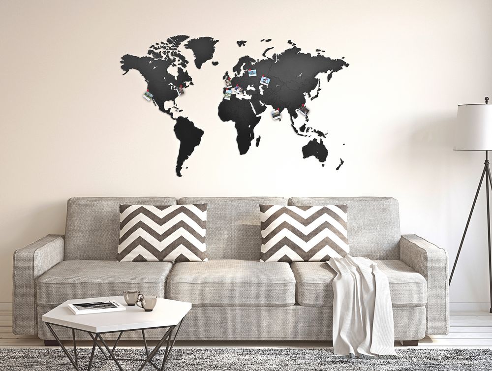 Деревянная карта мира World Map Wall Decoration Medium, черная