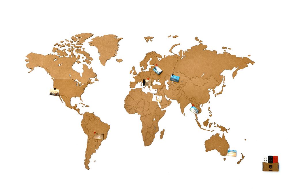 Деревянная карта мира World Map Wall Decoration Medium, коричневая