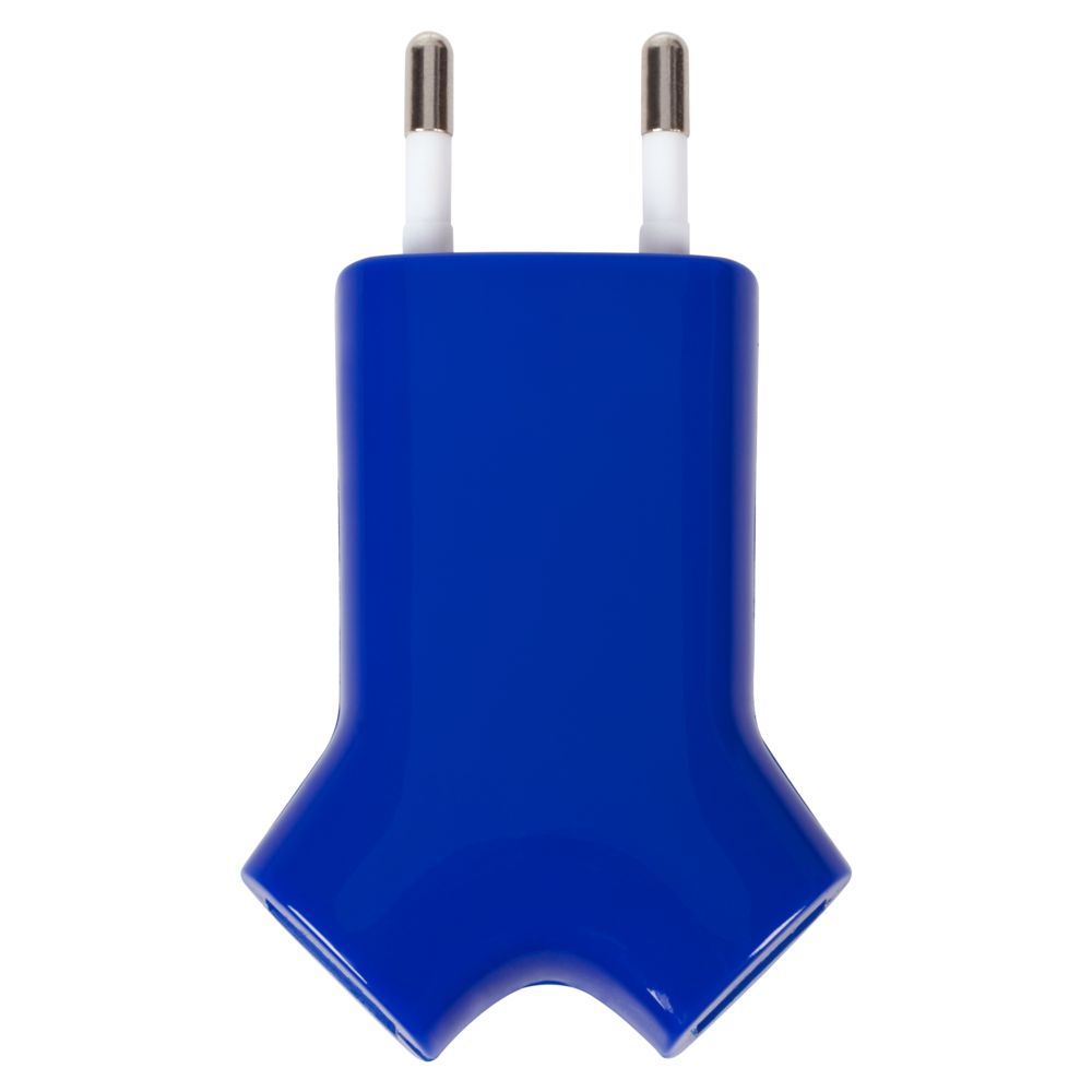 Сетевое зарядное устройство Uniscend Double USB, синее
