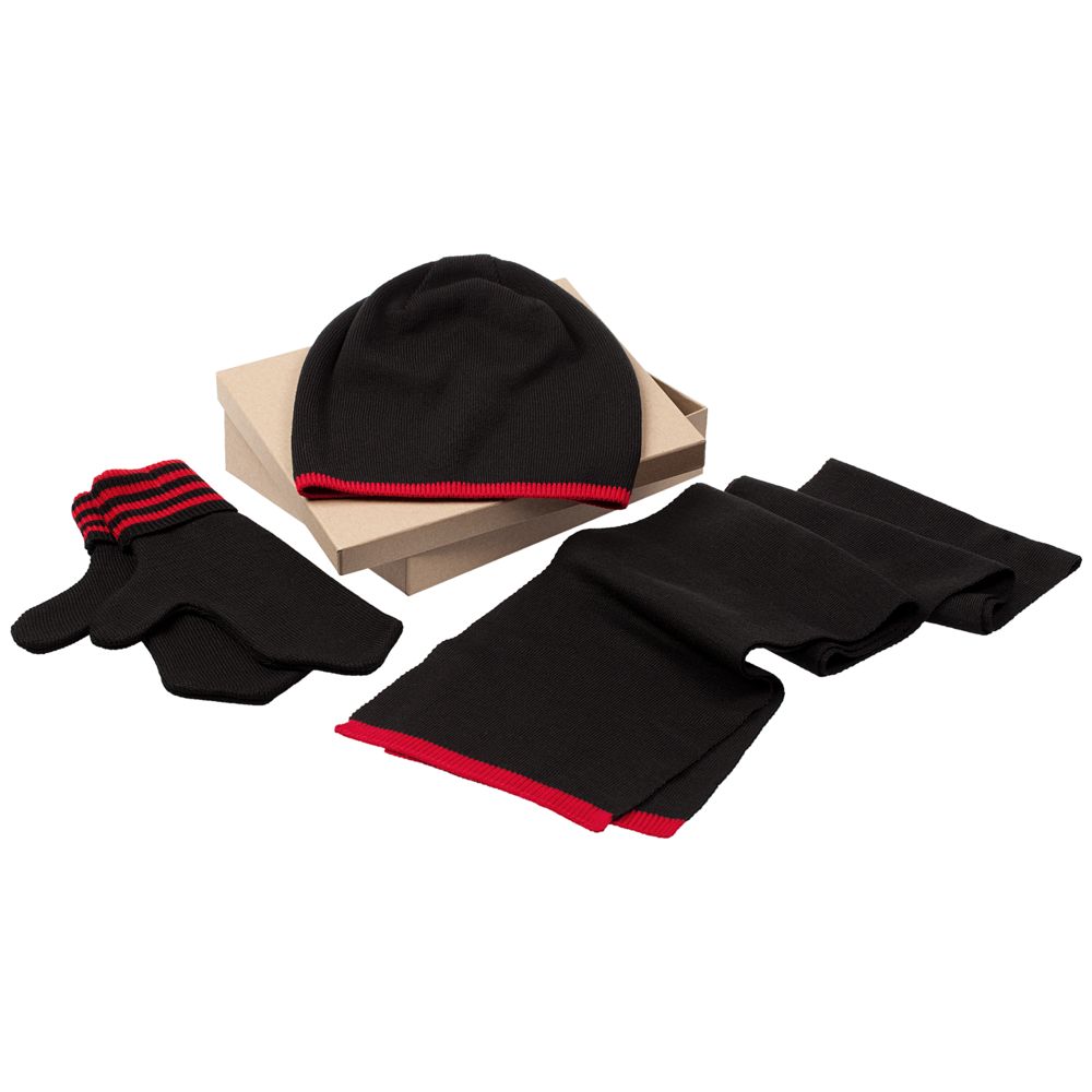 Набор Best: шапка, шарф и варежки, черно-красный