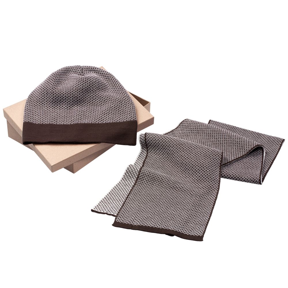 Набор Urban: шарф и шапка, коричнево-белый